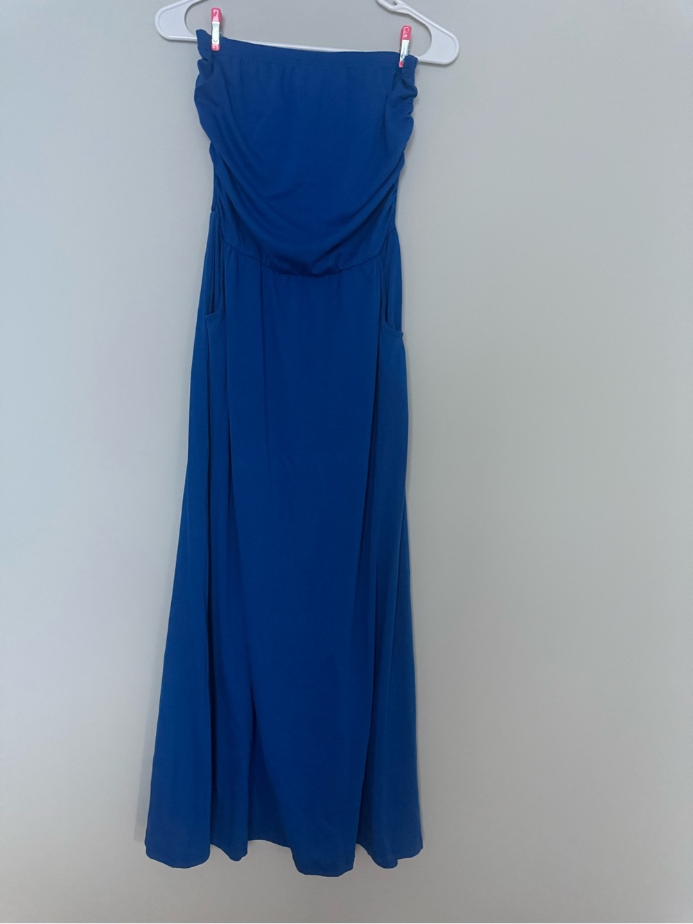 Strapless Royal Blue Maxi Dress with pockets